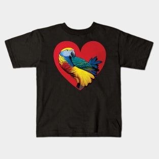 Colourful Parrot In a Heart Shape. Valentines Bird Kids T-Shirt